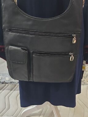 Nine West Black Crossbody Shoulder Bag with Multiple Zip Pockets